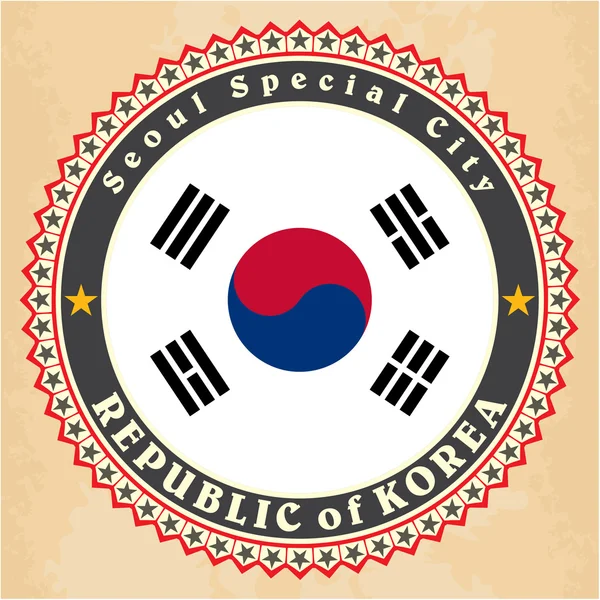 Tarjetas de etiqueta vintage de bandera de Corea del Sur . — Vector de stock
