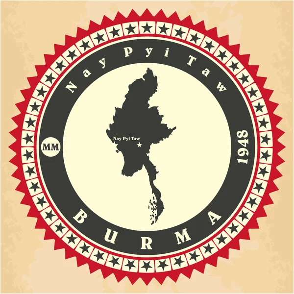 Vintage etiket-sticker kaarten van myanmar. — Stockvector