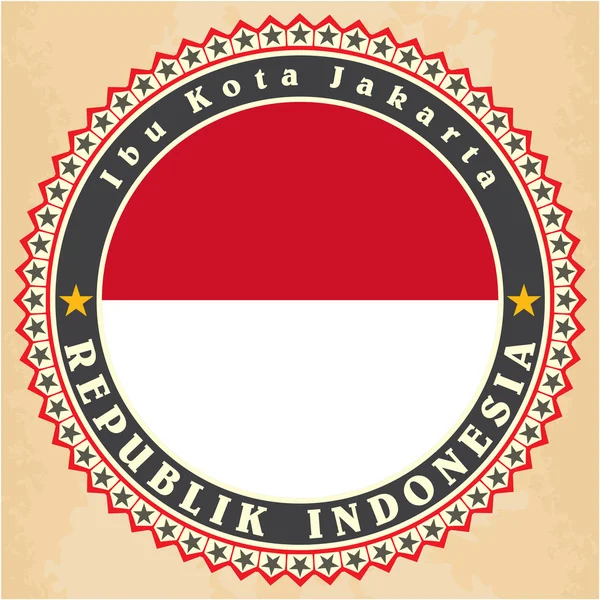 Vintage etikett kort av Indonesien flagga. — Stock vektor