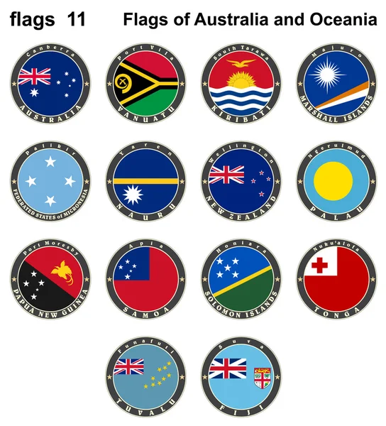 Vlajky Austrálie a Oceánie. příznaky 11. — Stockový vektor