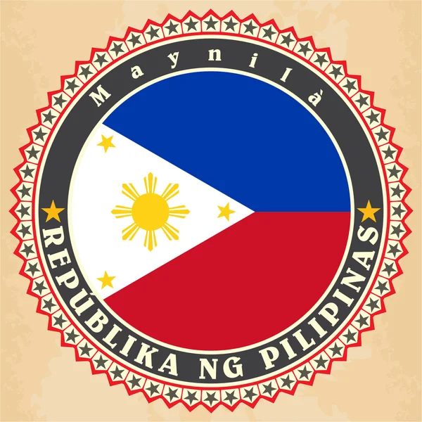 Tarjetas de etiqueta vintage de bandera de Filipinas . — Vector de stock