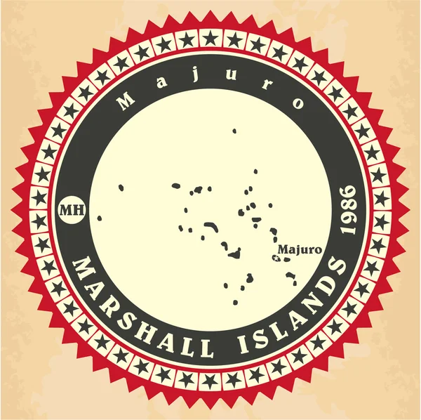 Ročník label samolepka karty Marshallovy ostrovy. — Stockový vektor