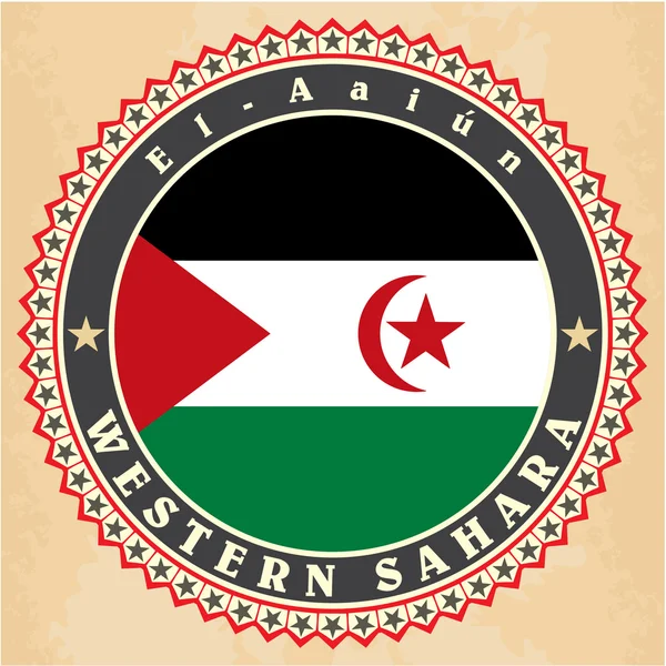 Vintage label cards of Western Sahara flag. — Stock Vector
