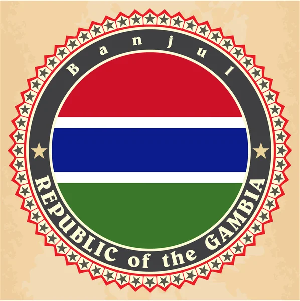 Vintage-Etikettenkarten der Gambia-Flagge. — Stockvektor