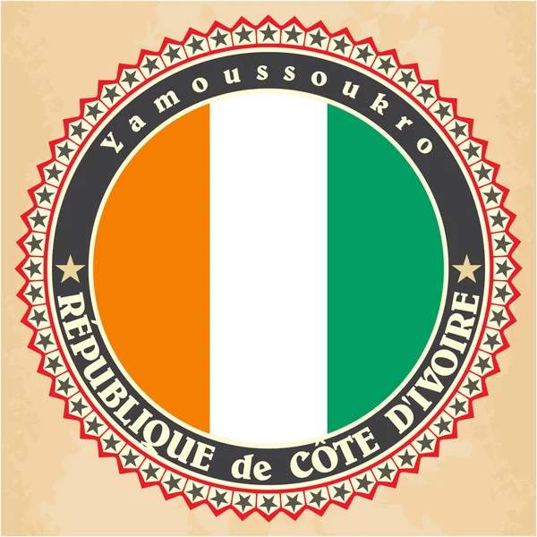 Tarjetas de etiqueta vintage de Bandera de Costa de Marfil . — Vector de stock