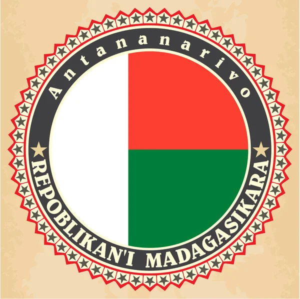 Ročník popisku karty Madagaskar vlajky. — Stockový vektor