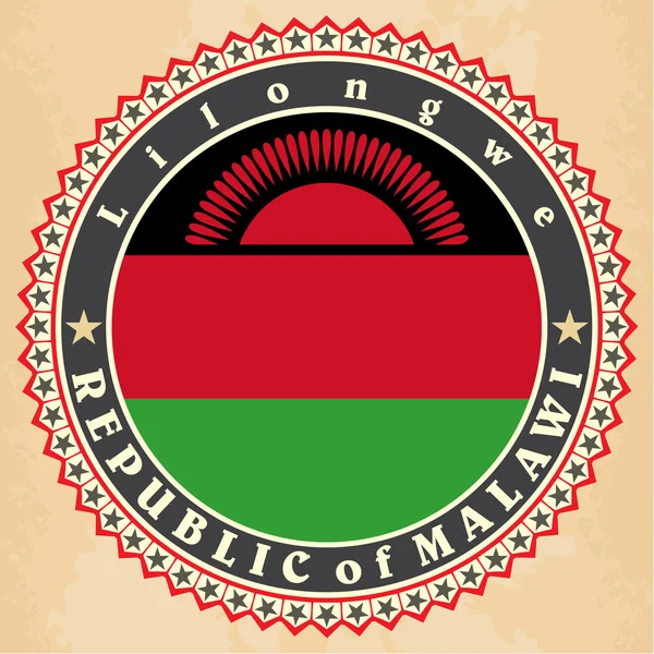 Tarjetas de etiqueta vintage de bandera de Malawi . — Archivo Imágenes Vectoriales