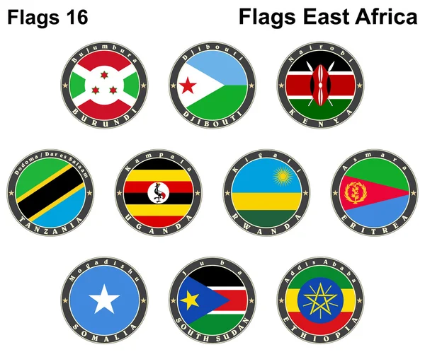 Drapeaux du monde. Afrique de l'Est . — Image vectorielle