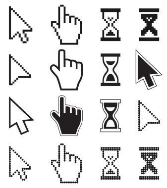Pixel cursors icons- mouse hand arrow hourglass.  clipart