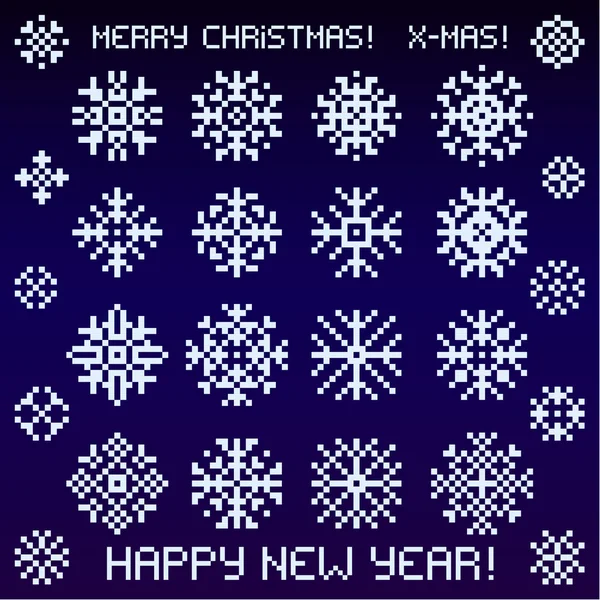 Conception de flocons de neige vectoriels de Noël en style pixel . — Image vectorielle