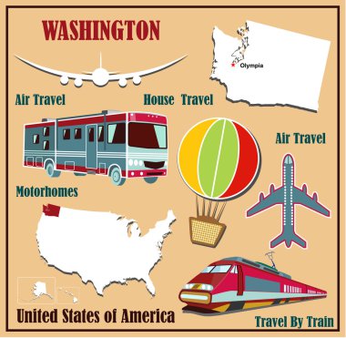 Hava yolculuğu araba ve tren için ABD washington'ın düz Haritası.