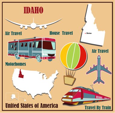 ABD hava seyahat araba ve tren için Idaho'da düz Haritası. 