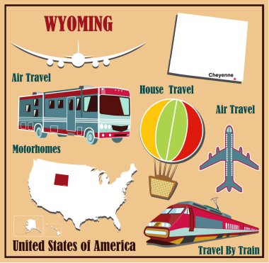 wyoming de ABD hava seyahat araba ve tren için düz Haritası. 