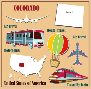 düz colorado ABD hava seyahat araba ve tren Haritası. 