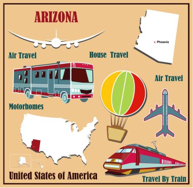 Hava yolculuğu araba ve tren için ABD arizona düz Haritası. 