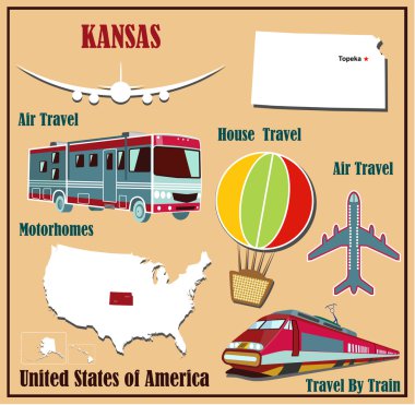 hava seyahat araba ve tren için ABD'de kansas'ın düz Haritası. 