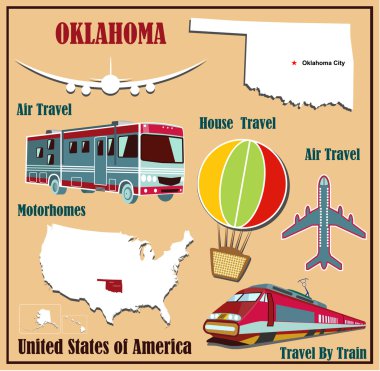düz oklahoma hava seyahat araba ve tren için ABD Haritası. 