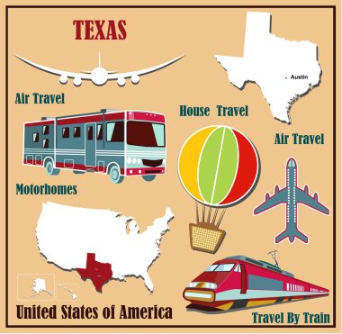 düz texas ABD hava seyahat araba ve tren Haritası. 