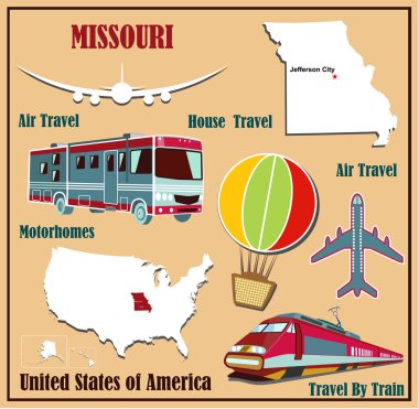 düz missouri ABD hava seyahat araba ve tren Haritası. 