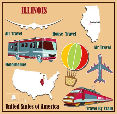 Hava yolculuğu araba ve tren için ABD Illinois düz Haritası.