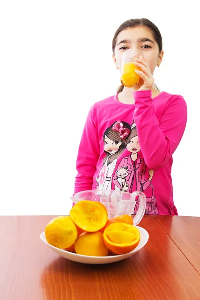 Girl and juicer — Stock Photo, Image