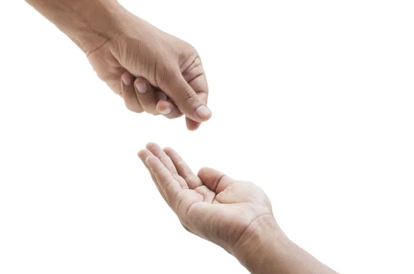 Hand bedelen en hand geven — Stockfoto