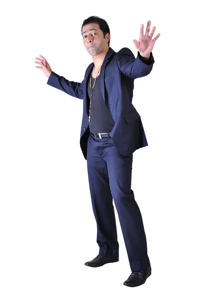 Young dancing businessman in suit. — Stock Photo, Image