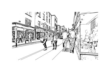 Kilkenny, İrlanda 'nın güneydoğusunda yer alan bir şehirdir. Vektörde elle çizilmiş çizim çizimi.