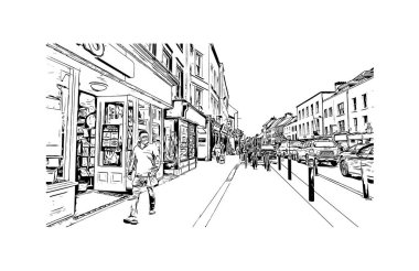 Kilkenny, İrlanda 'nın güneydoğusunda yer alan bir şehirdir. Vektörde elle çizilmiş çizim çizimi.