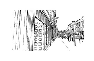 Kilkenny, İrlanda 'nın güneydoğusunda yer alan bir şehirdir. Vektörde elle çizilmiş çizim çizimi.