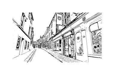 Kilkenny, İrlanda 'nın güneydoğusunda yer alan bir şehirdir. Vektörde elle çizilmiş çizim çizimi.