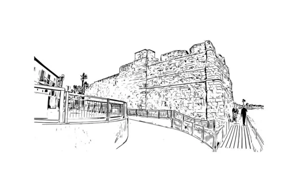 Imprimer Vue Sur Bâtiment Avec Point Repère Larnaca Est Ville — Image vectorielle