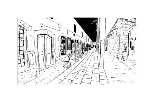 Imprimir Vista Del Edificio Con Punto Referencia Larnaca Ciudad Chipre — Archivo Imágenes Vectoriales