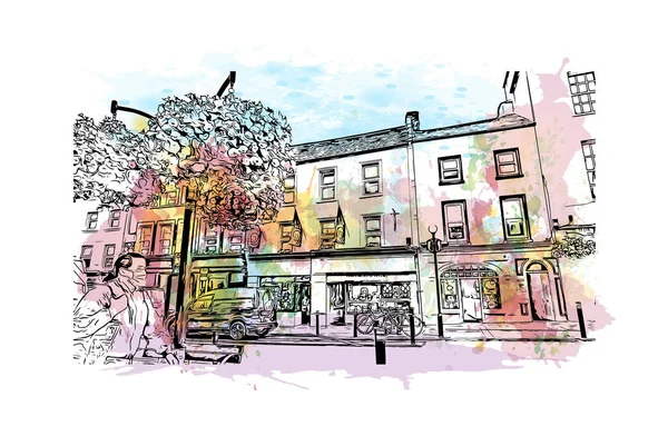 Print Building View Landmark Kilkenny Medeltida Stad Sydöstra Irland Akvarell — Stock vektor