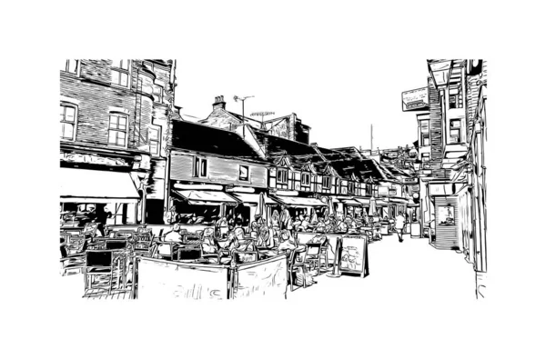 Print Building View Landmark Kingston City Canada Ručně Kreslená Kresba — Stockový vektor
