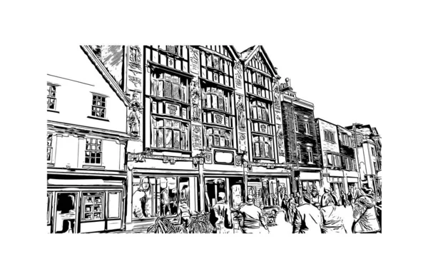 Print Building View Landmark Kingston Staden Kanada Handritad Skiss Illustration — Stock vektor