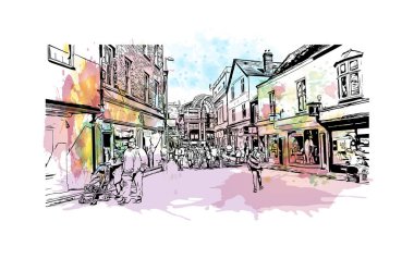 Kingston 'ın simgesi olan Print Building View Kanada' da yer almaktadır. Vektörde elle çizilmiş resim ile suluboya sıçraması.