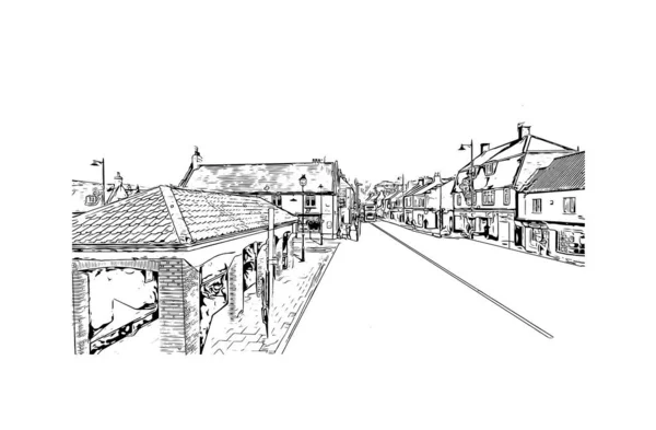 印刷ハルにキングストンのランドマークとビルディングビューは イングランドの街です 手描きのスケッチ図ベクトル — ストックベクタ
