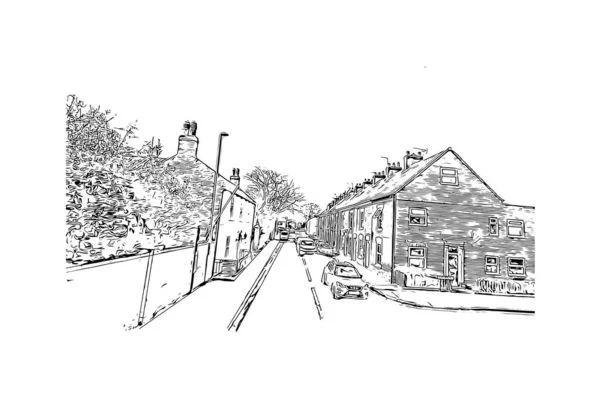 Print Building View Landmark Kingston Hull City England Hand Drawn — Stock Vector