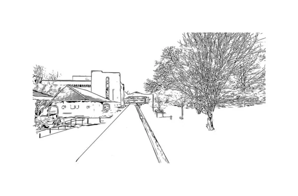 Print Vue Sur Bâtiment Avec Monument Kingston Hull Est Ville — Image vectorielle