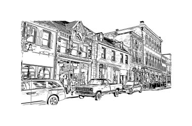 Print Building view with landmark of Kingstown Saint Vincent and the Grenadines 'in başkentidir. Vektörde elle çizilmiş çizim çizimi.