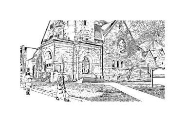 Print Building view with landmark of Kingstown Saint Vincent and the Grenadines 'in başkentidir. Vektörde elle çizilmiş çizim çizimi.