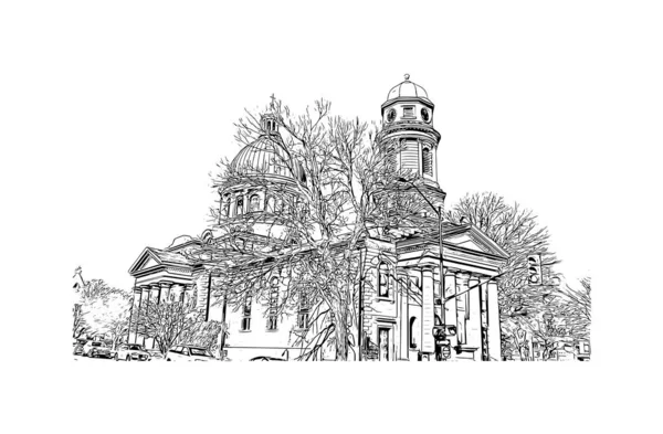 印刷キングスタウンのランドマークとビルの景色は セントビンセント グレナディーンの首都です 手描きのスケッチ図ベクトル — ストックベクタ