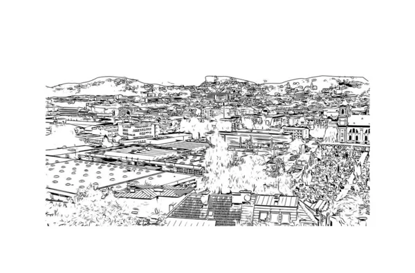 Print Building view with landmark of Kitzbuhel is the town in Austria. Vektörde elle çizilmiş çizim çizimi.