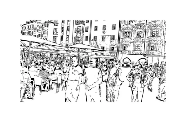 Print Building view with landmark of Kitzbuhel is the town in Austria. Vektörde elle çizilmiş çizim çizimi.