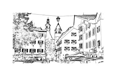 Print Building view with landmark of Kitzbuhel is the town in Austria. Vektörde elle çizilmiş çizim çizimi.