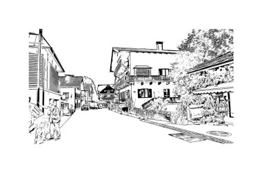 Print Building view with landmark of Kitzbuhel is the town in Austria. Vektörde elle çizilmiş çizim çizimi.