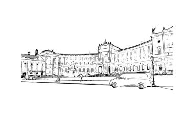 Print Building view with landmark of Kitzbuhel is the town in Austria. Vektörde elle çizilmiş çizim çizimi.