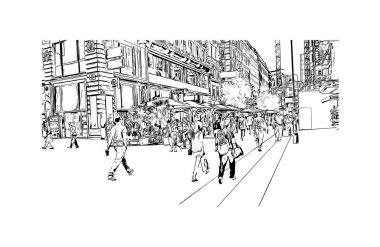 Print Building view with landmark of Kitzbuhel is the town in Austria. Vektörde elle çizilmiş çizim çizimi.