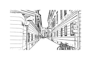 Print Building view with landmark of Klagenfurt is the city in Austria. Vektörde elle çizilmiş çizim çizimi.